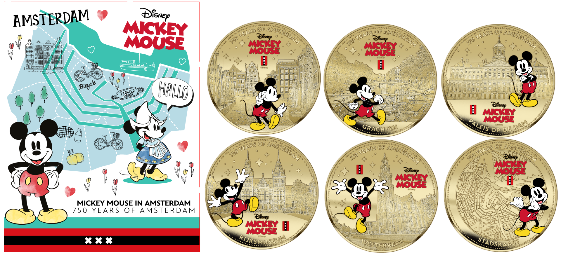 750 Jaar Amsterdam – Mickey Mouse – Exclusieve Vergulde Muntenset